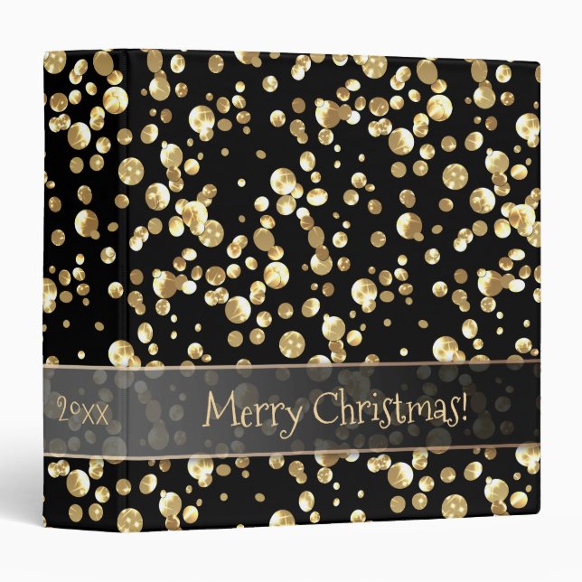 Gold polka dot, black and gold, glitter, confetti 3 ring binder (Front/Spine)