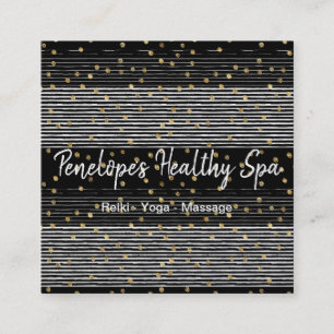 Gold Polka Dot Black White Abstract Square Business Card