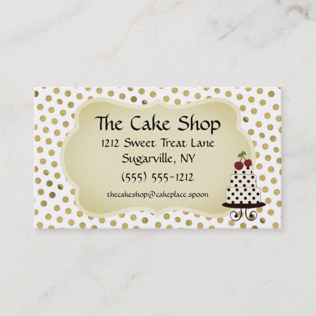 Gold Polka Dot Cake Baker Bakery Business Cards (Front)