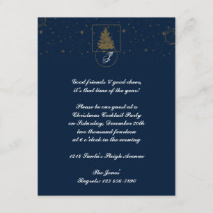 Gold Polka Dot Circle on Snow Blue Christmas Tree Invitation