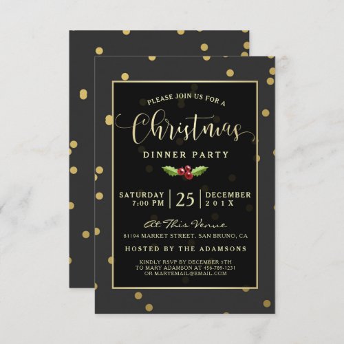 Gold Polka Dot Confetti Christmas Party Invite