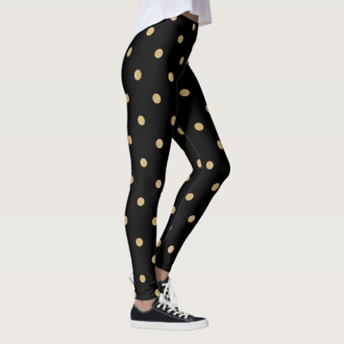 gold polka dot cosmic star galaxy pattern black leggings