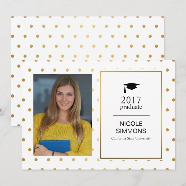 Gold Polka Dot Graduate Photo Card (Front/Back)