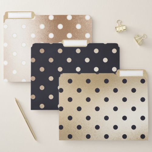 Gold polka dot matching pattern rose gold black file folder