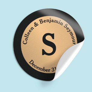 Gold Polka Dot Monogram Personalized Wedding Classic Round Sticker