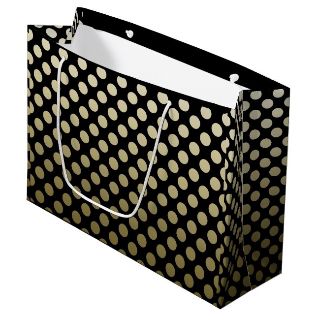 Gold Polka Dot on Black Large Gift Bag (Front Angled)