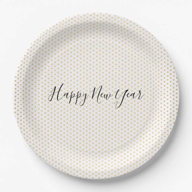 Gold Polka Dot Pattern New Year's Paper Plates (Front)