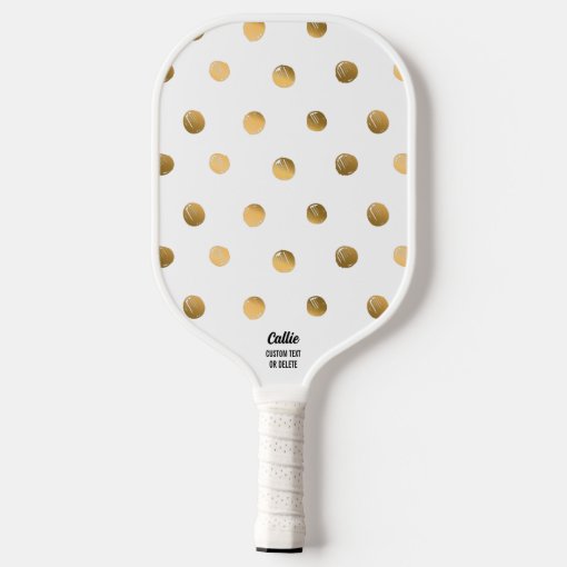 gold-polka-dot-pattern-white-black-custom-text-pickleball-paddle-zazzle
