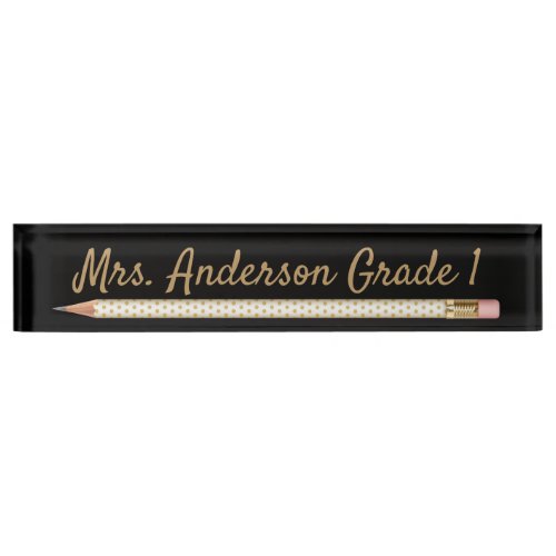 Gold Polka Dot Pencil Personalize Desk Name Plate