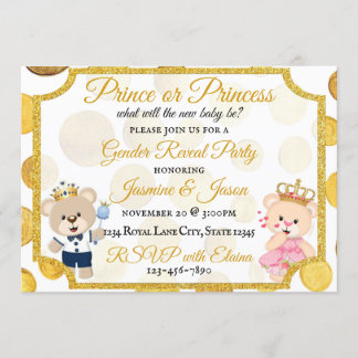 Gold Polka Dot Prince or Princess Gender Reveal Invitation