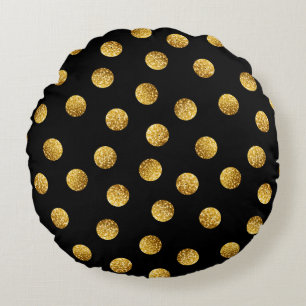 Gold Polka Dot: Sparkling Seamless. Round Pillow