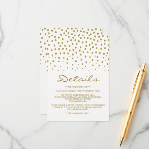 Gold Polka Dot _ White  Gold _ Wedding Detail Enclosure Card