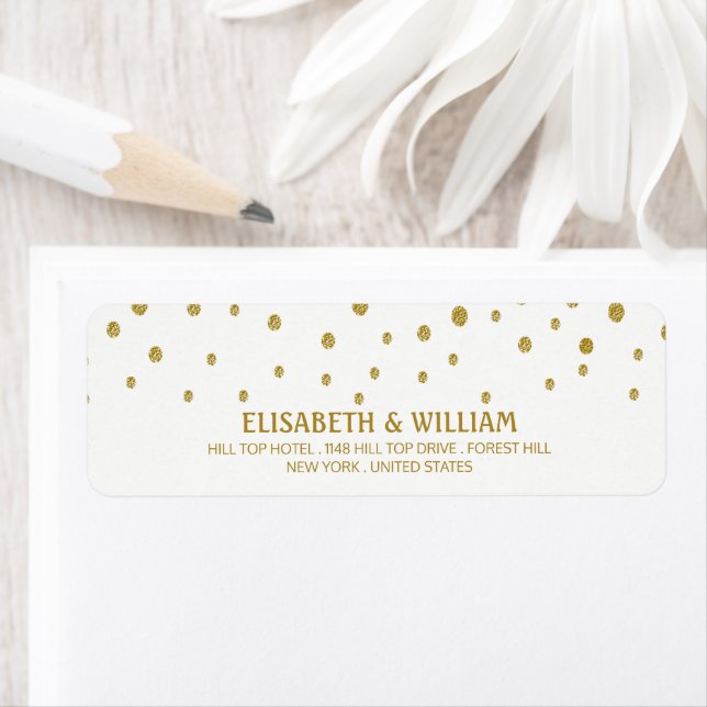Gold Polka Dot - White & Gold - Wedding Label (Insitu)