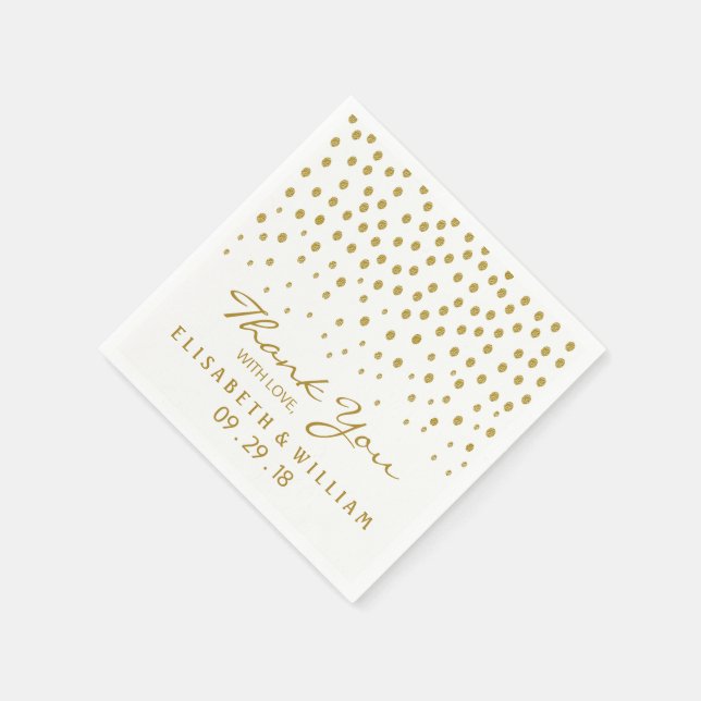 Gold Polka Dot - White & Gold - Wedding Paper Napkins (Corner)