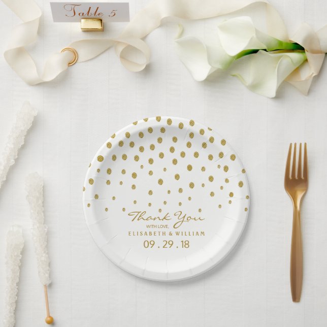Gold Polka Dot - White & Gold - Wedding Paper Plates (Wedding)