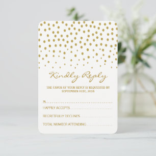 Gold Polka Dot - White & Gold - Wedding RSVP Card