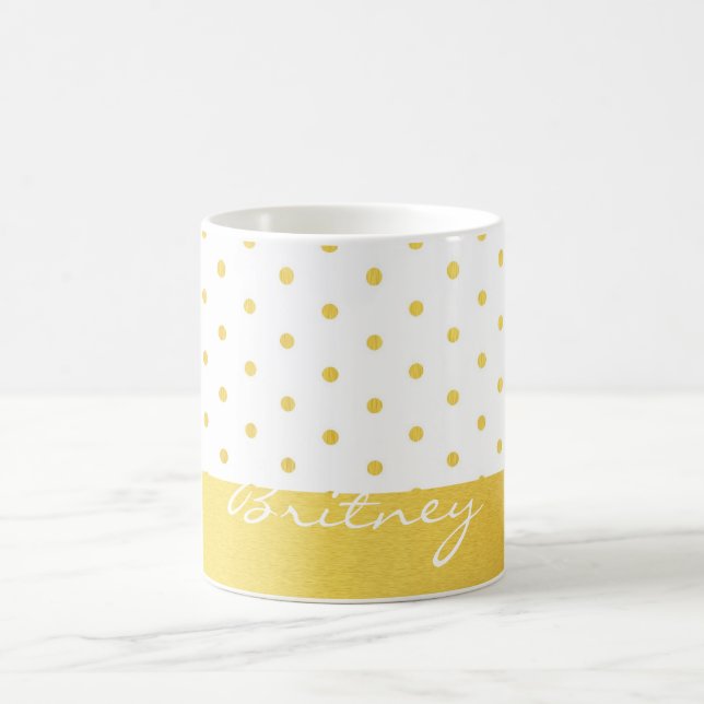 Gold polka dots and monogram - custom coffee mug (Center)