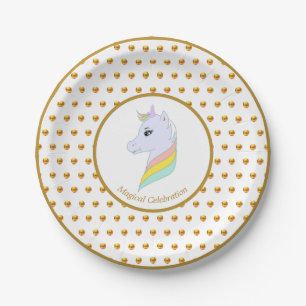Gold Polka Dots and Unicorn Paper Plates