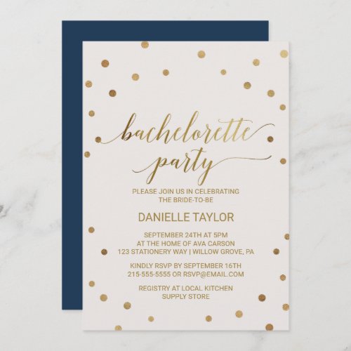 Gold Polka Dots Bachelorette Party Invitation