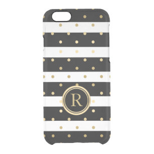 Gold Polka Dots & Black & White Stripes Clear iPhone 6/6S Case