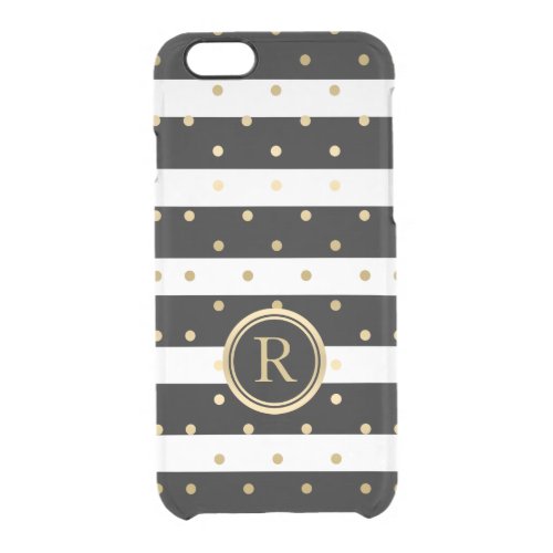 Gold Polka Dots  Black  White Stripes Clear iPhone 66S Case