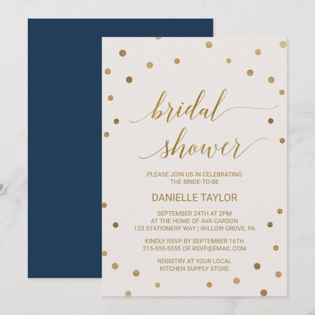 Gold Polka Dots Bridal Shower Invitation (Front/Back)
