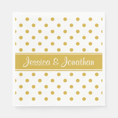 Gold Polka Dots Bride and Groom Wedding Napkins