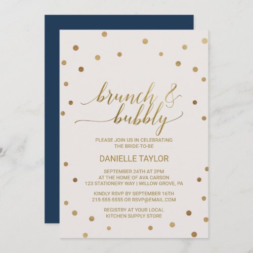 Gold Polka Dots Brunch and Bubbly Invitation