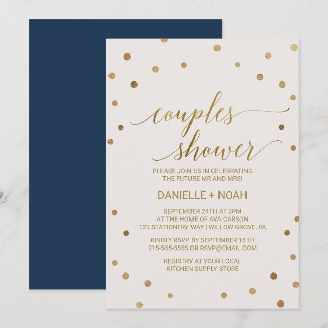 Gold Polka Dots Couples Shower Invitation (Front/Back)