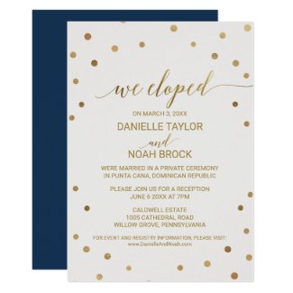 Gold Polka Dots Elopement Reception Invitation