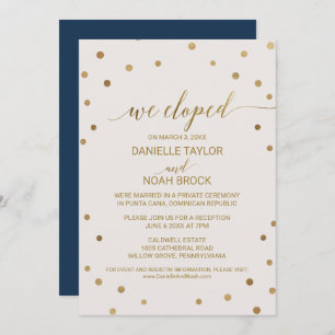 Gold Polka Dots Elopement Reception Invitation