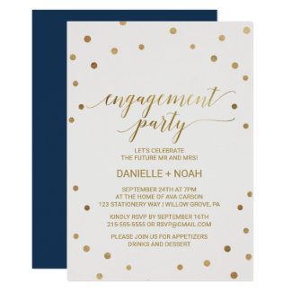 Gold Polka Dots Engagement Party Invitation