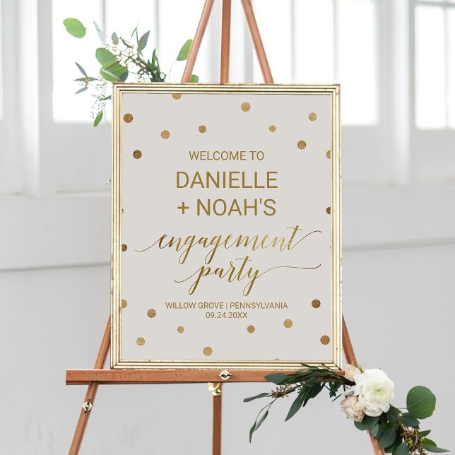 Gold Polka Dots Engagement Party Welcome Poster (Creator Uploaded)