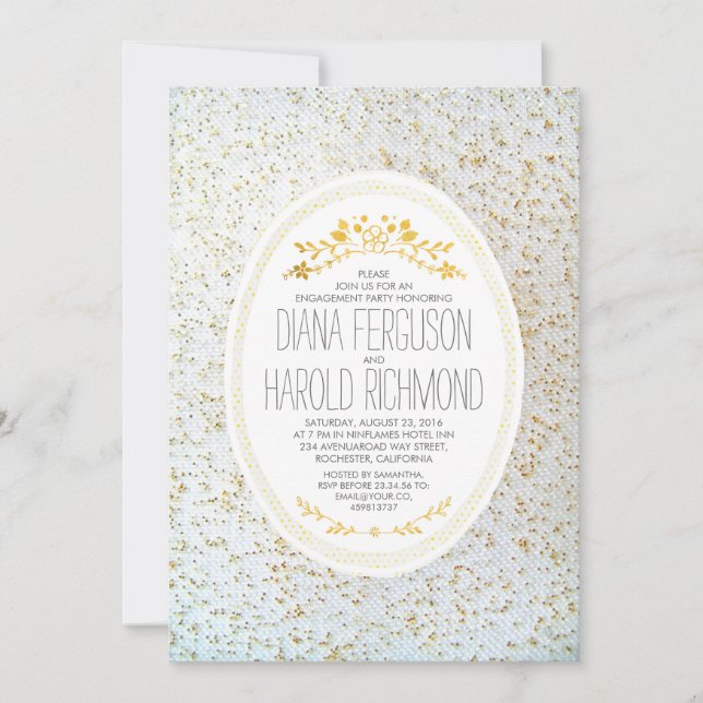 Gold Polka Dots Floral White Engagement Party Invitation (Front)