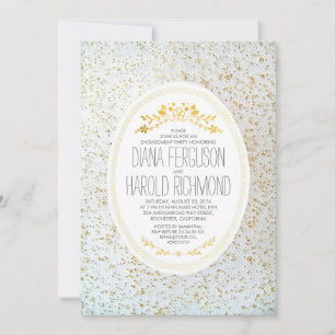 Gold Polka Dots Floral White Engagement Party Invitation