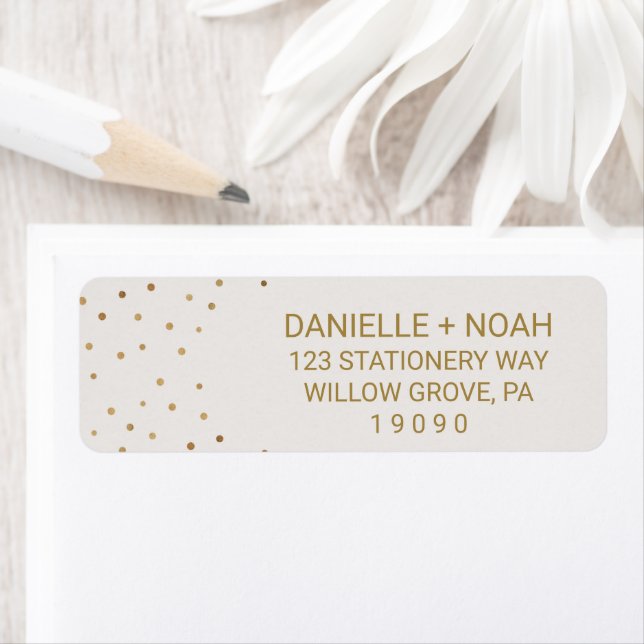 Gold Polka Dots Flowers Wedding Label (Insitu)