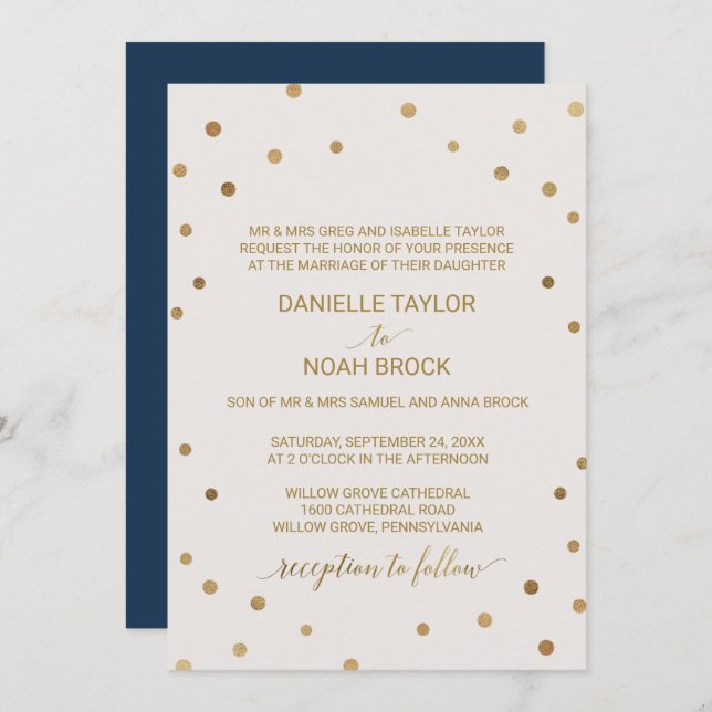 Gold Polka Dots Formal Wedding Invitation (Front/Back)