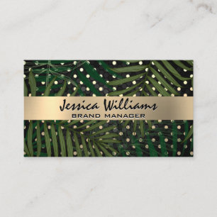 Gold Polka Dots Geometric Palm Leaves Business Card
