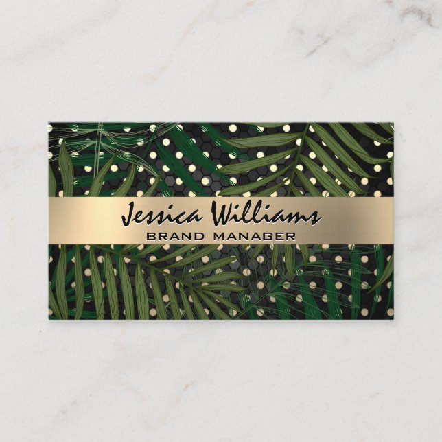 Gold Polka Dots | Geometric Palm Leaves  Business Card (Front)