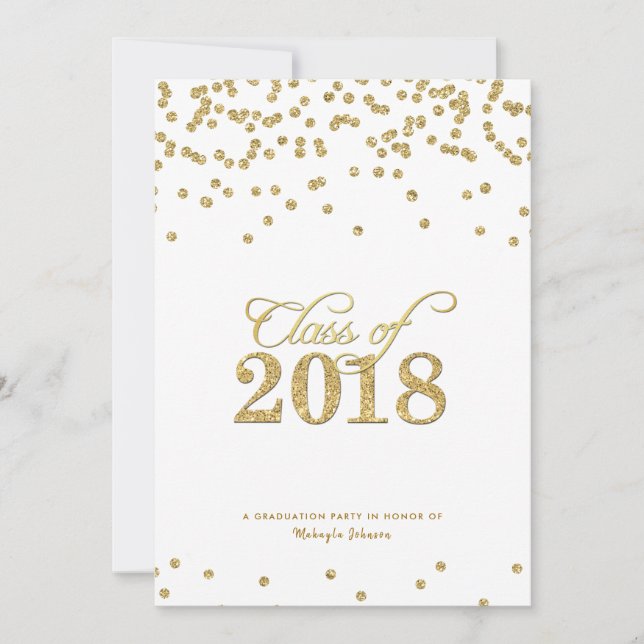 Gold Polka-dots Glitter Class of 2018 Party Invitation (Front)