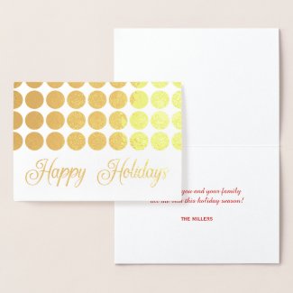 Gold Polka Dots Happy Holidays Fancy Script Foil Card
