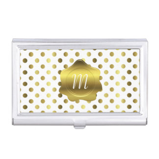 Gold Polka Dots Monogram Business Card Case