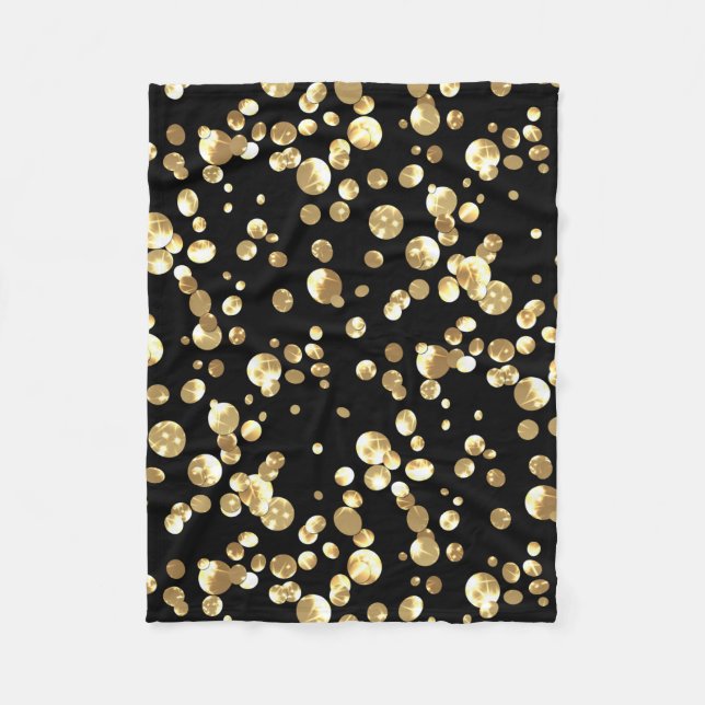Gold polka dots on a black background . fleece blanket (Front)