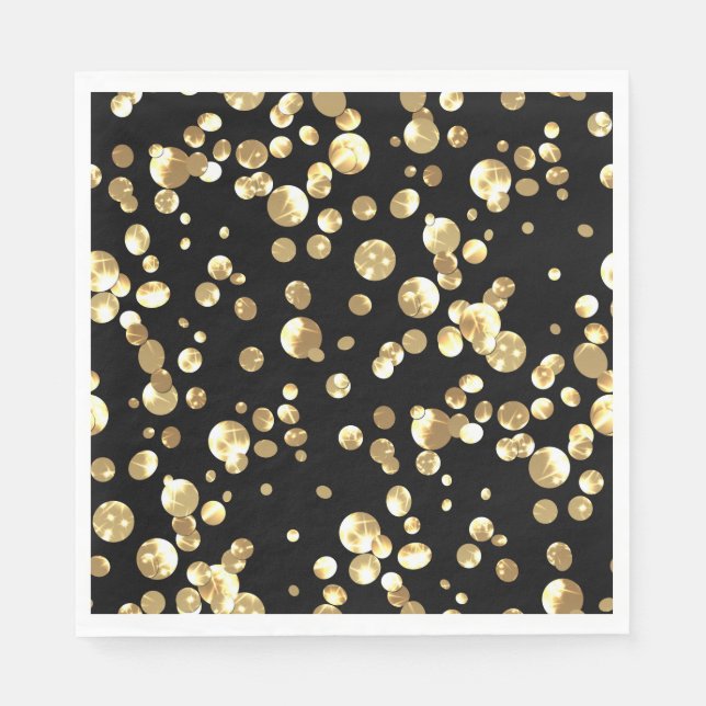 Gold polka dots on a black background . paper napkins (Front)