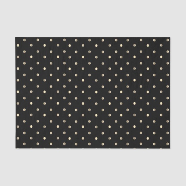 Gold Polka Dots on a Black Background Tissue Paper (Front)
