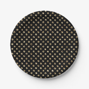 Gold Polka Dots on Black Paper Plate