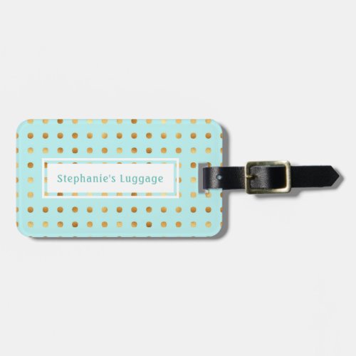 Gold Polka Dots on Light Mint Green Pattern Luggage Tag