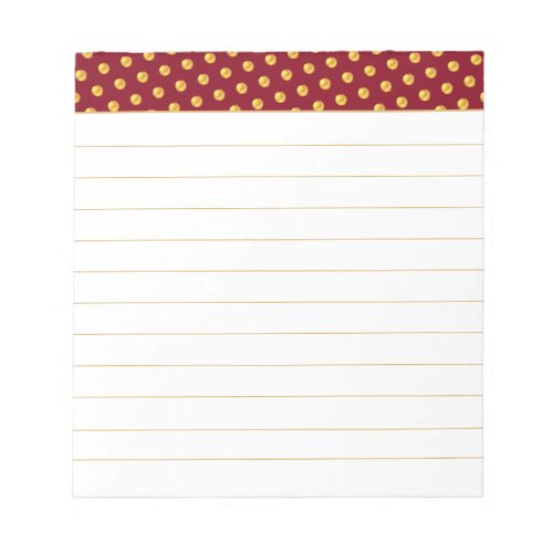 Gold Polka Dots on Maroon  White Notepad