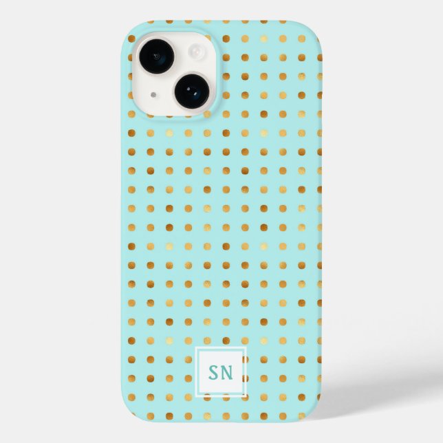 Gold Polka Dots on Mint Green Pattern Case-Mate iPhone Case (Back)