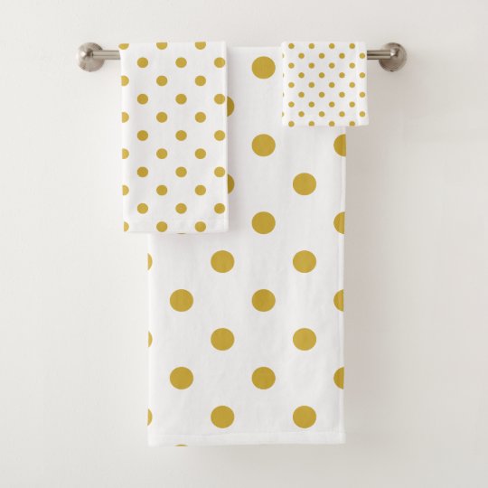 Gold Polka Dots on White Bath Towel Set